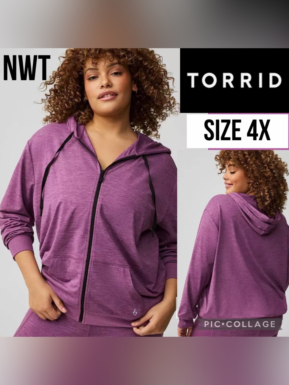NWT Torrid Womens Hoodie Active Purple Super Soft Performance Full Zip Size 4X